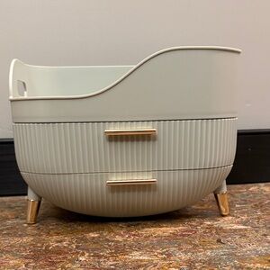 Elegant White Storage Basket with Gold Accents